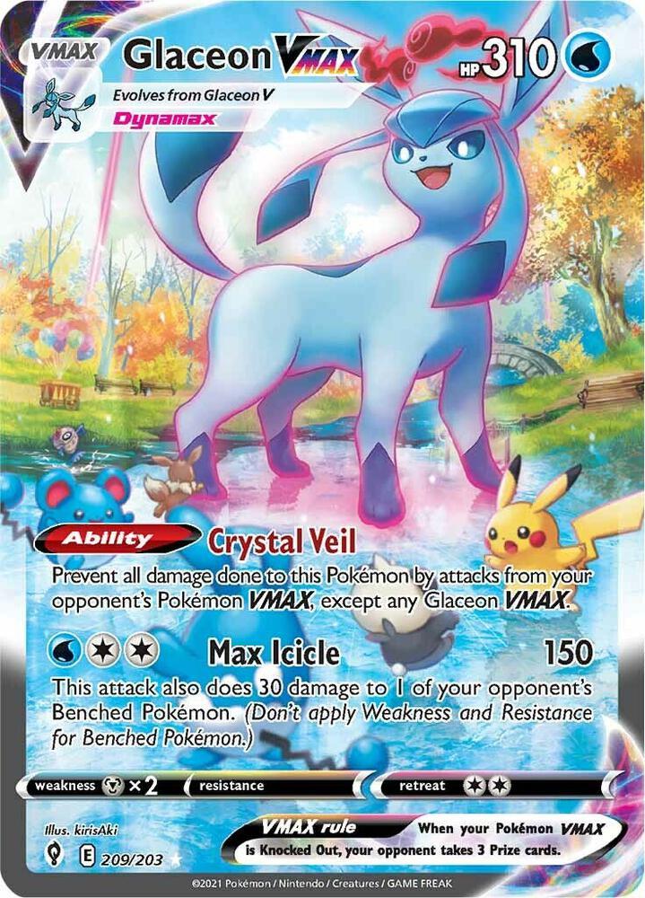 Pokemon SWSH07: Evolving Skies 209/203 Glaceon VMAX (Alternate Art Secret) Near Mint