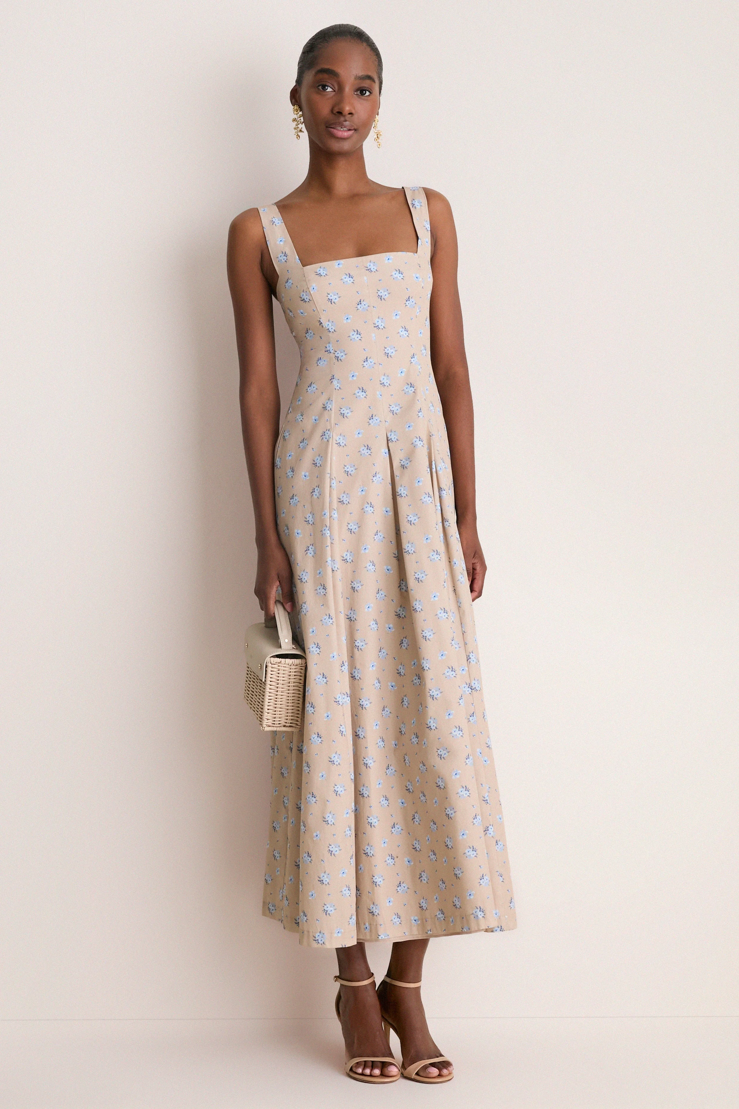 Sand and Oxford Floral Printed Cotton Caitlin Dress