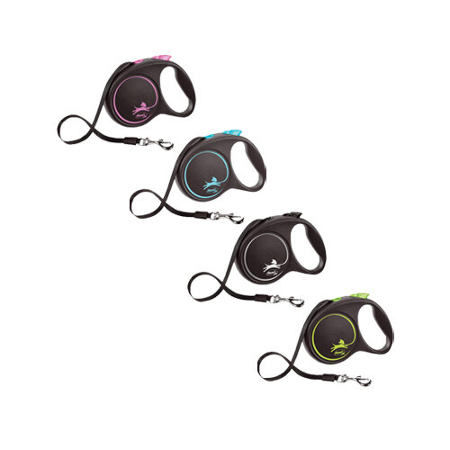 Flexi Dog Lead Black Design - Pink - M