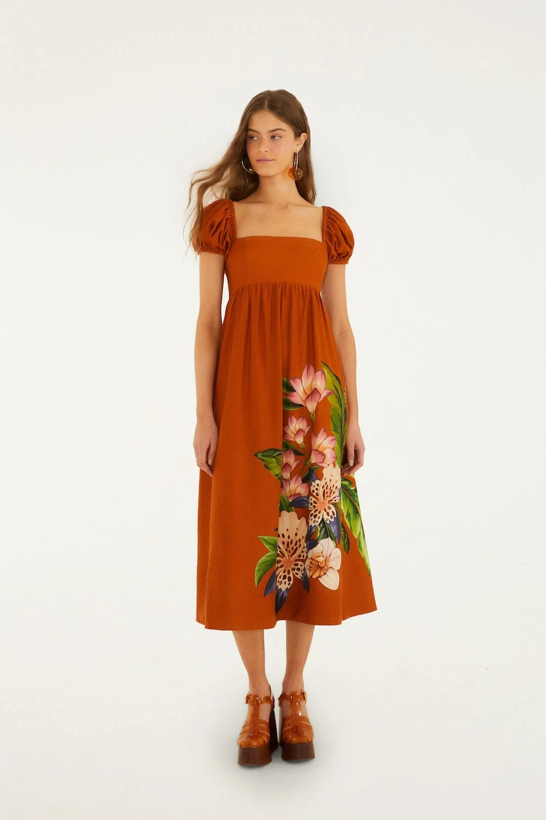 Brown Hilo Arrangment Midi Dress