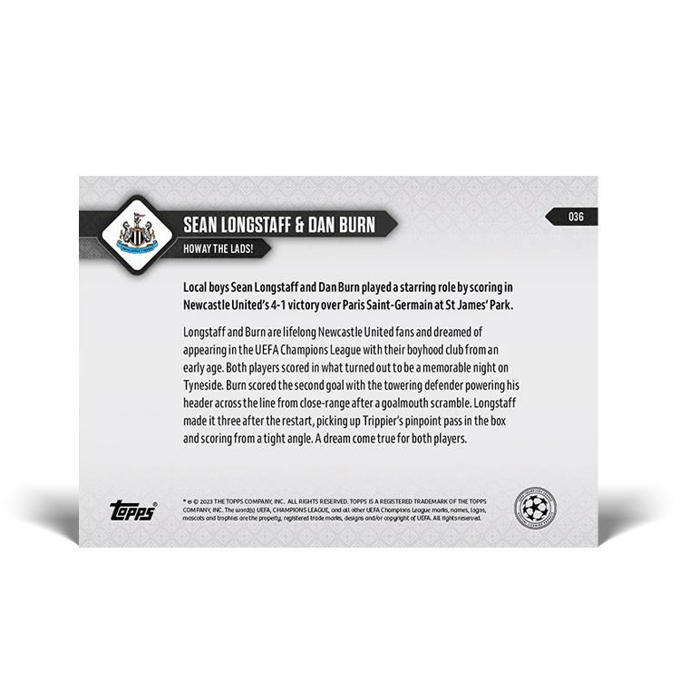 Topps UK - Dan Burn & Sean Longstaff - Howay The Lads! - UCL TOPPS NOW® Card #36
