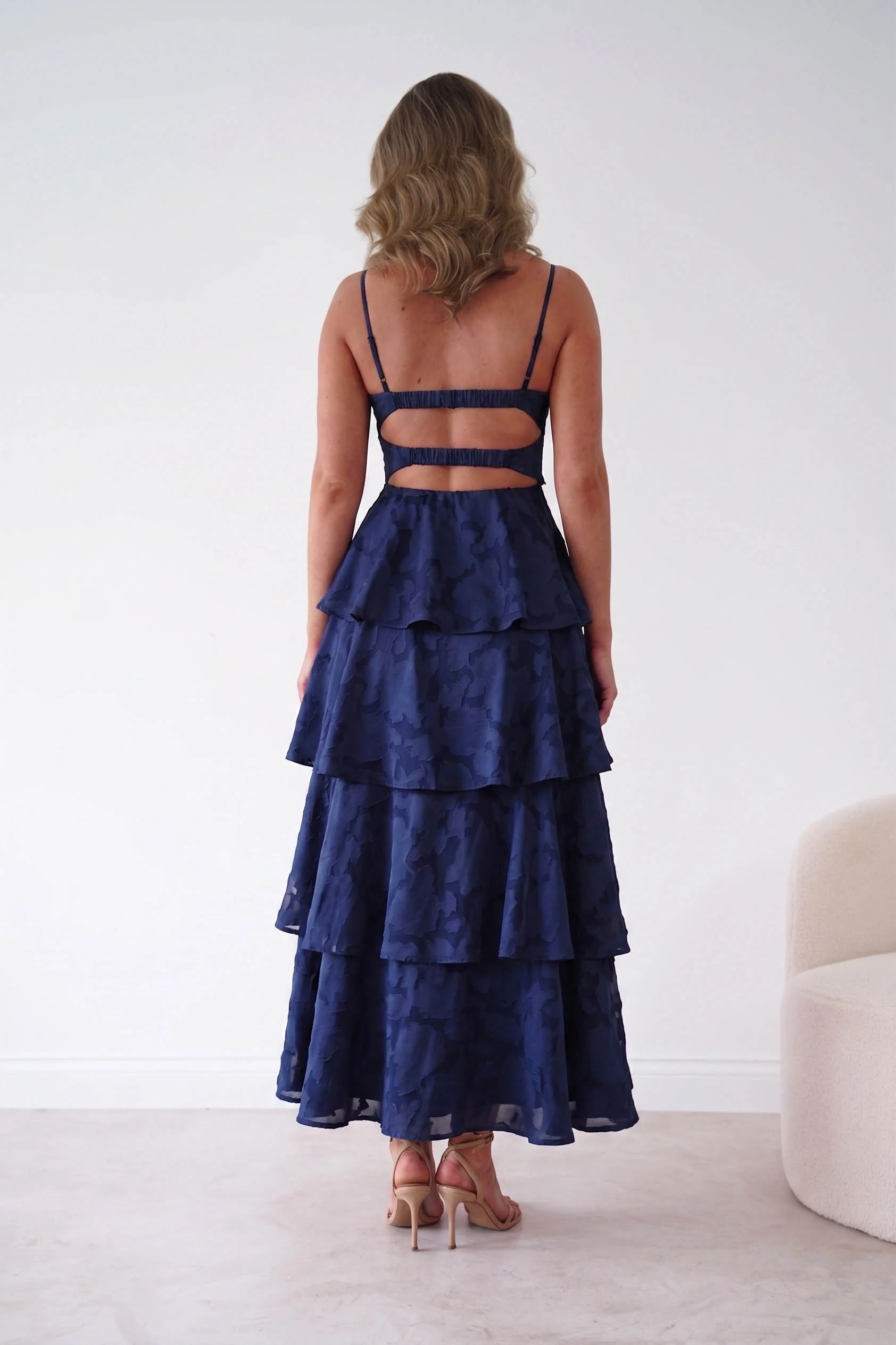 Patsy Floral Jacquard Tiered Maxi Dress | Navy