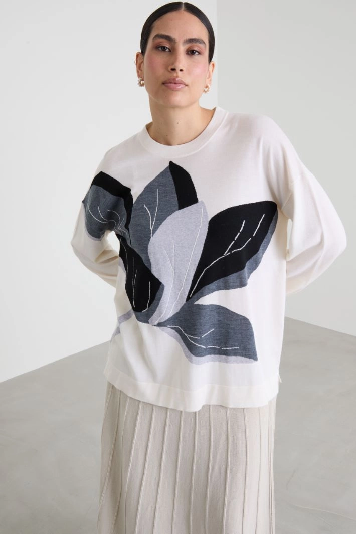 Wool sweater with inlay - CREAM