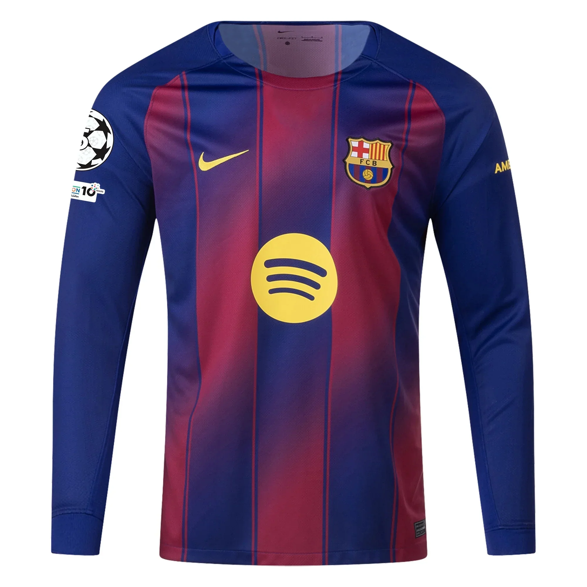 Men's Lamine Yamal Barcelona 25/26 Long Sleeve Home Jersey w/ Champions League Patches (Deep Royal Blue/Midwest Gold)