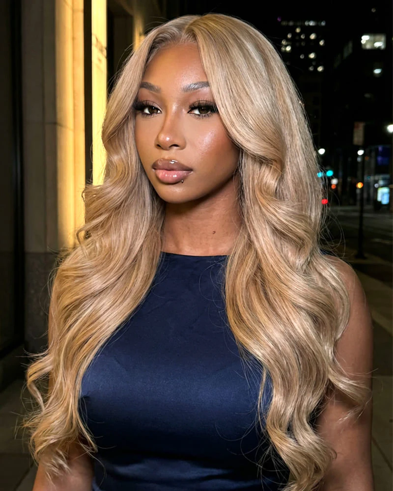 Ophirawig 13x6 Three-Go? Glueless Blonde Highlight Loose Body Wave/Silky Straight Wig With Drawstring For Beginner