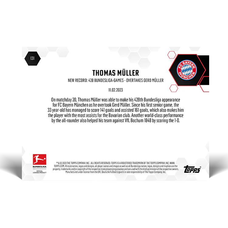 Topps UK - New Record: 428 Bundesliga-games - Overtakes Gerd Müller - Bundesliga TOPPS NOW® Card #131