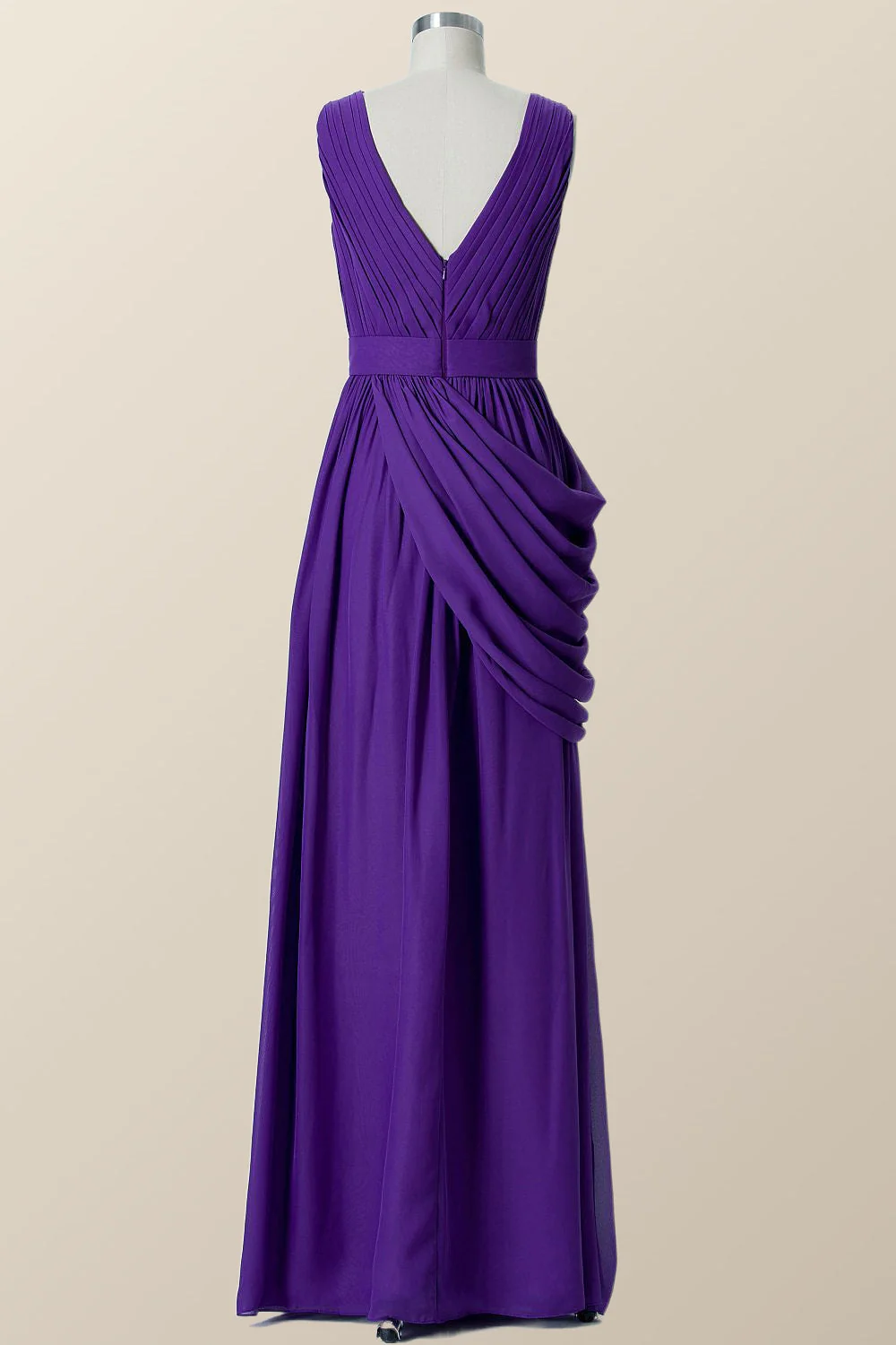 V Neck Purple Pleated Chiffon A-line Bridesmaid Dress