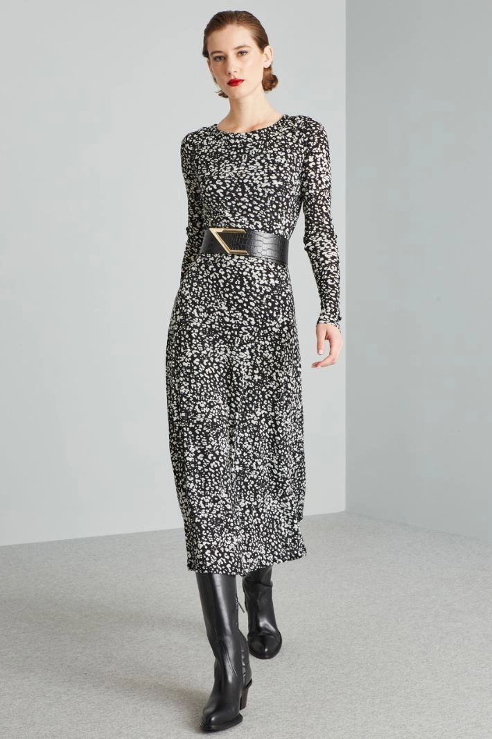 Long tulle jersey dress - BLACK WHITE