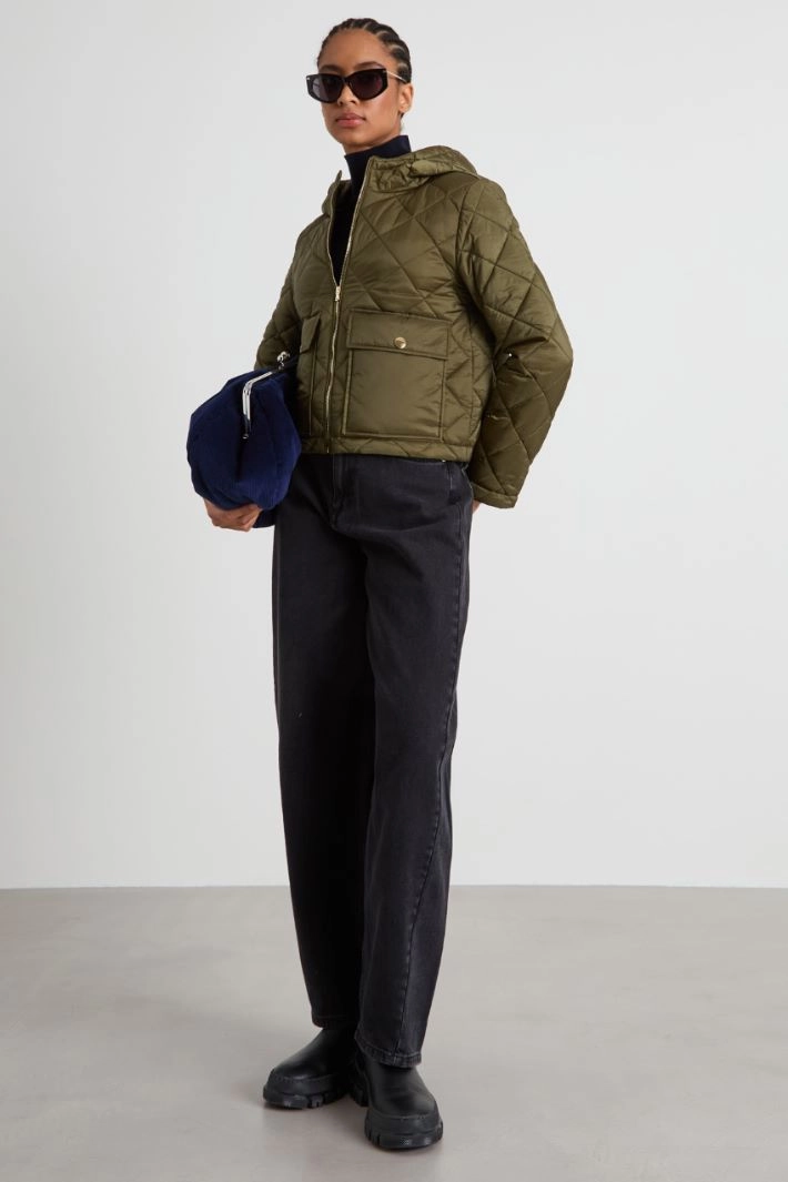 Padded coat with hood - KHAKI GREEN