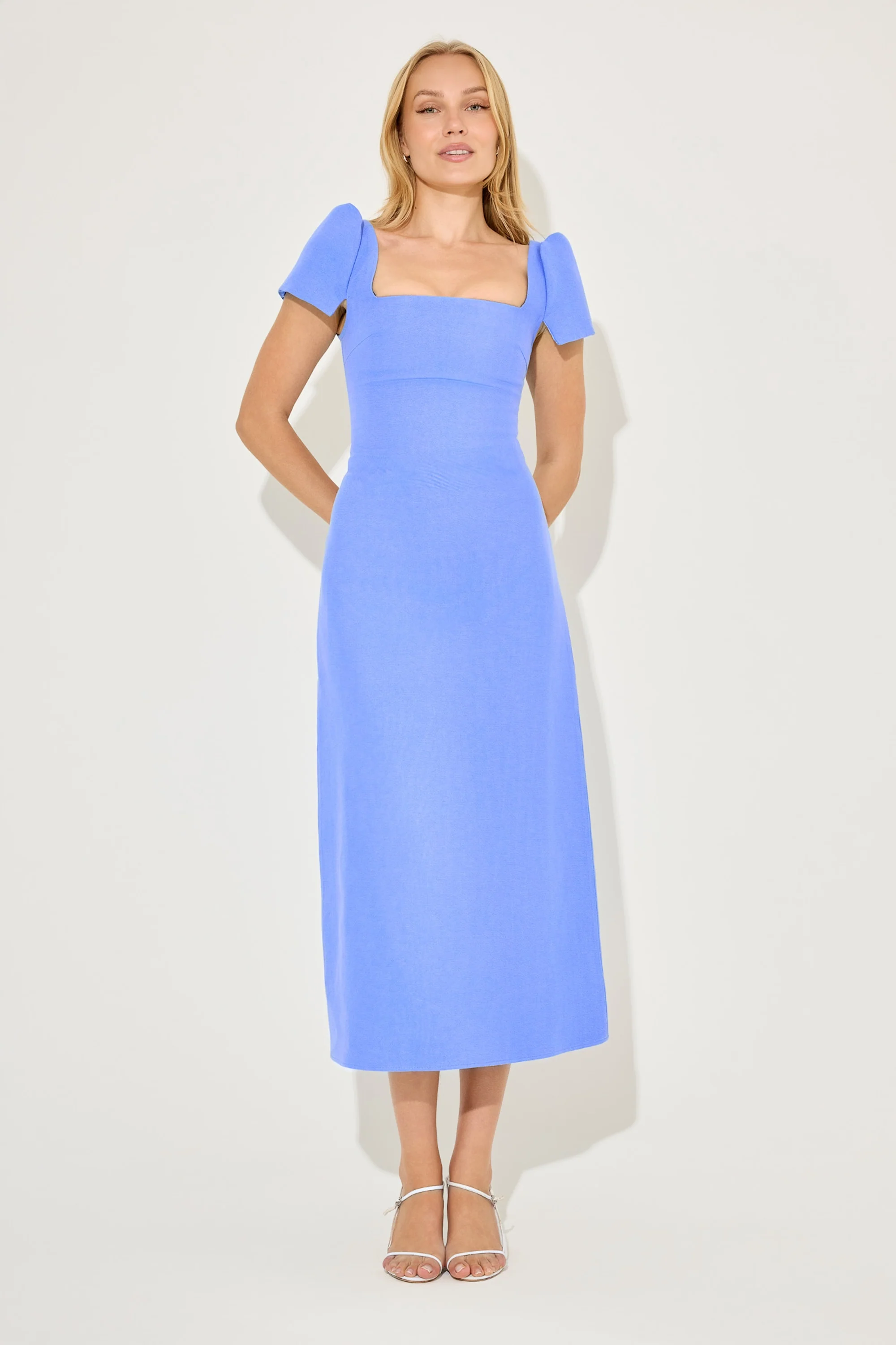 Linen Mix Square Neck Midi Dress