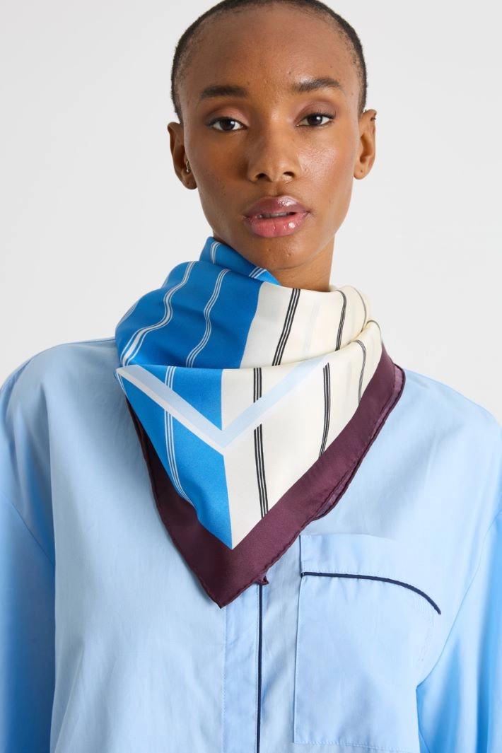 Silk twill scarf - LIGHT BLUE WHITE BROWN
