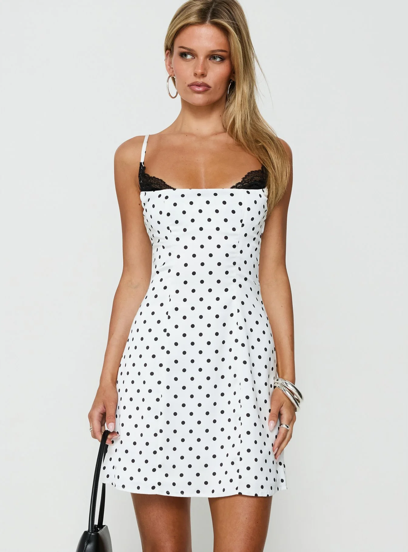 Renaissance Corset Lace Mini Dress White Black Polka Dot