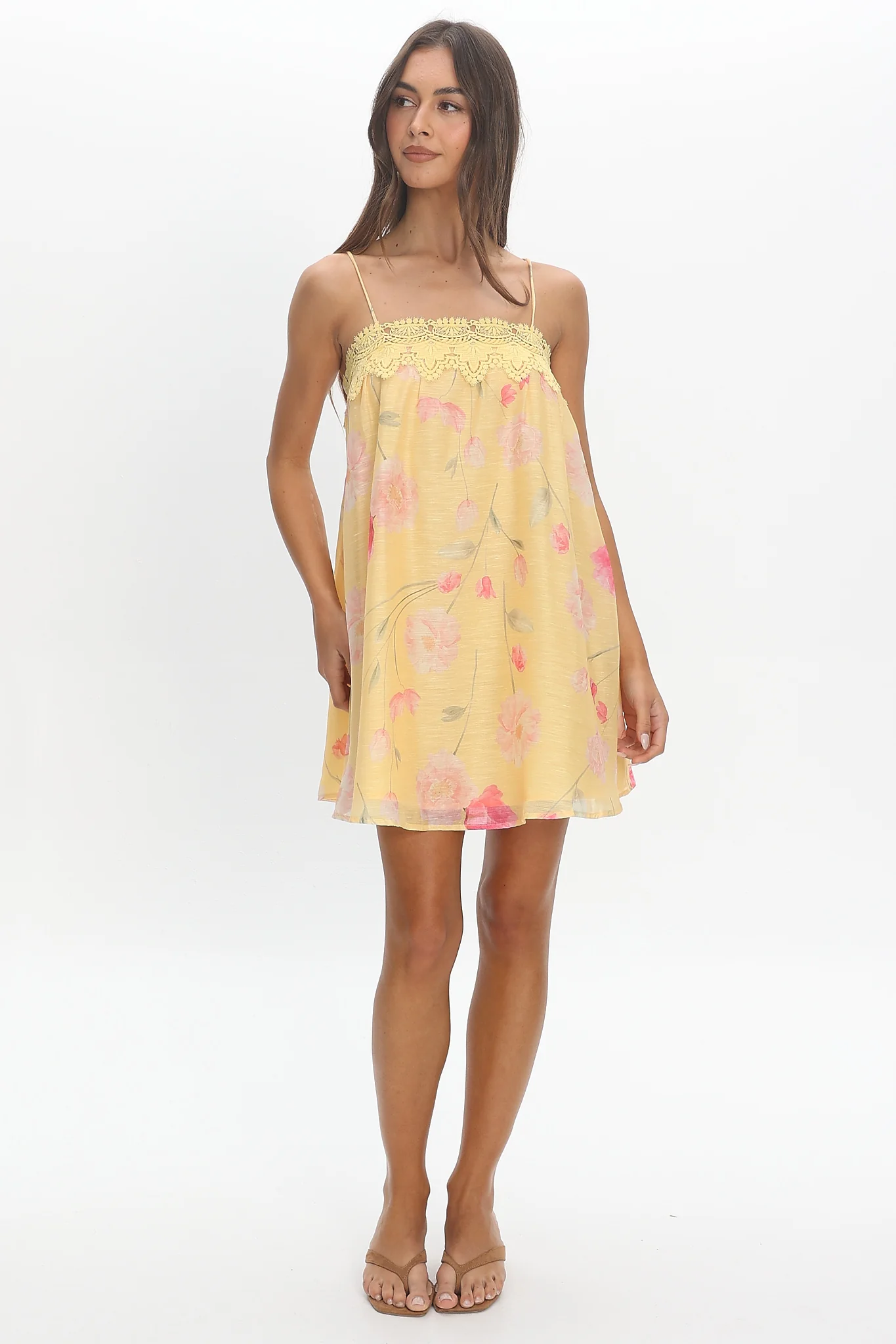 Believer Lace Neckline Mini Dress Baby Yellow