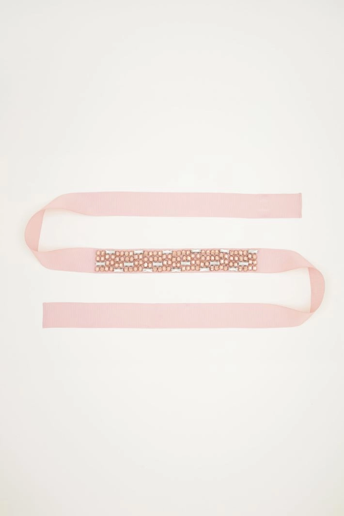 Rhinestone-embellished grosgrain belt - PINK