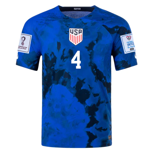 United States Tyler Adams Authentic Match Away Jersey 22/23 w/ World Cup 2022 Patches (Bright Blue/White)