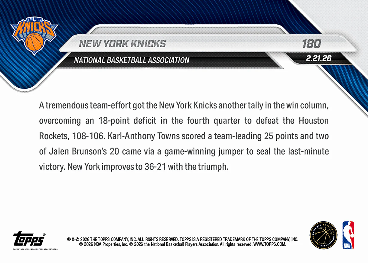 New York Knicks - 2025-26 NBA Topps NOW® - Card 180