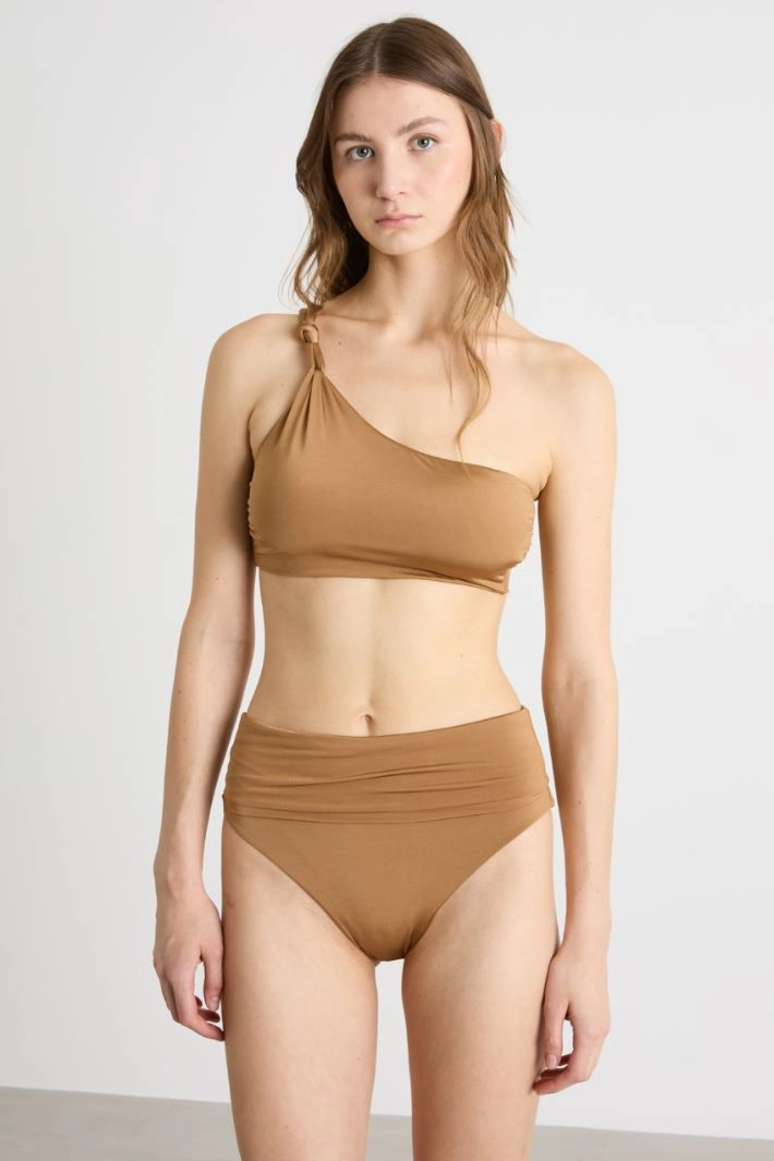 Lustrous jersey bikini culottes - CAMEL