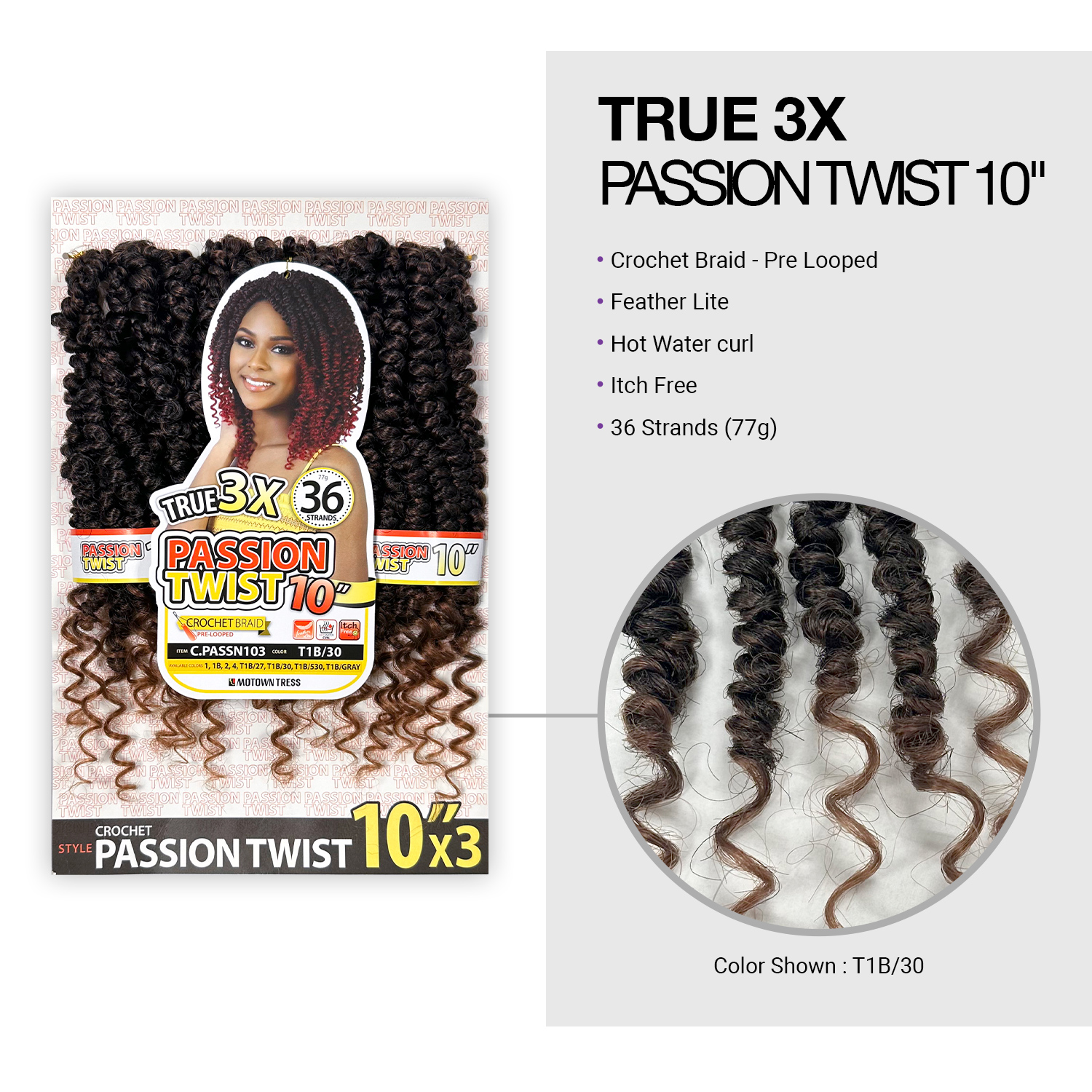 Motown Tress Crochet Braids True 3X Passion Twist 10