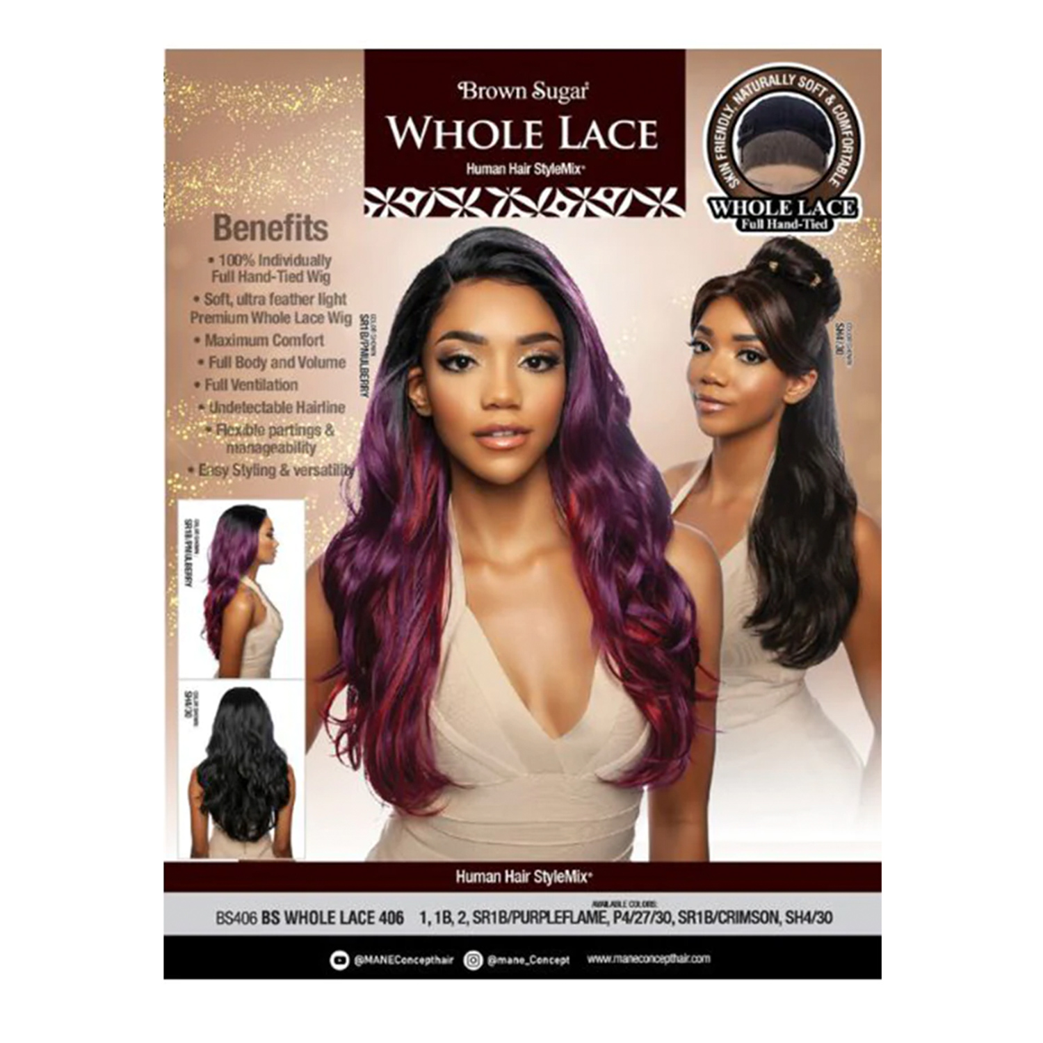 Mane Concept Human Hair Blend Whole Lace Wig Brown Sugar BS406 BS Whole Lace 406