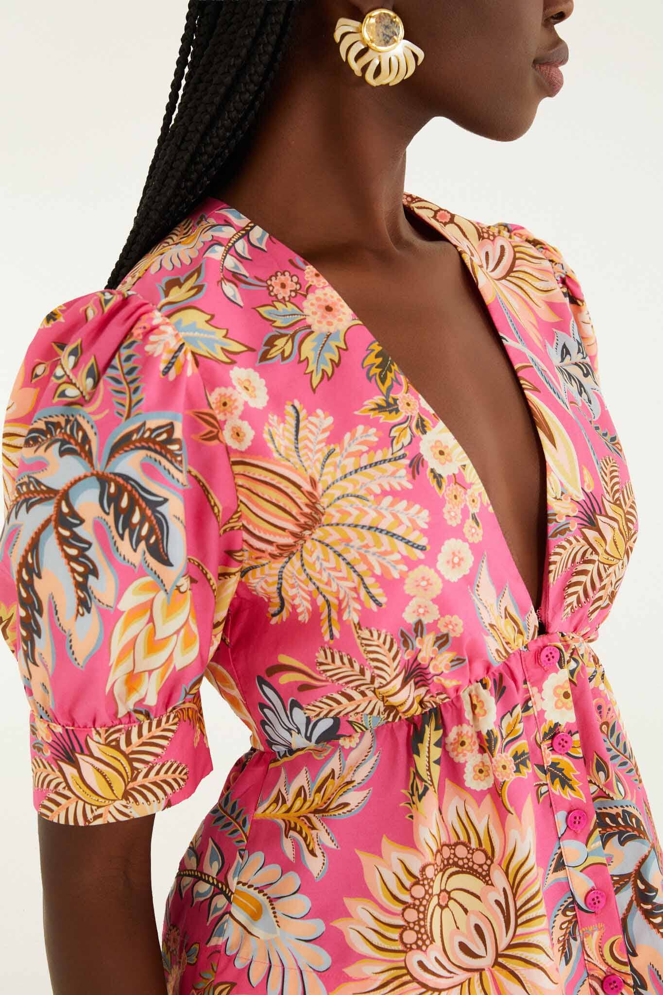 Pink Ligia Floral Puff Sleeve  Blouse
