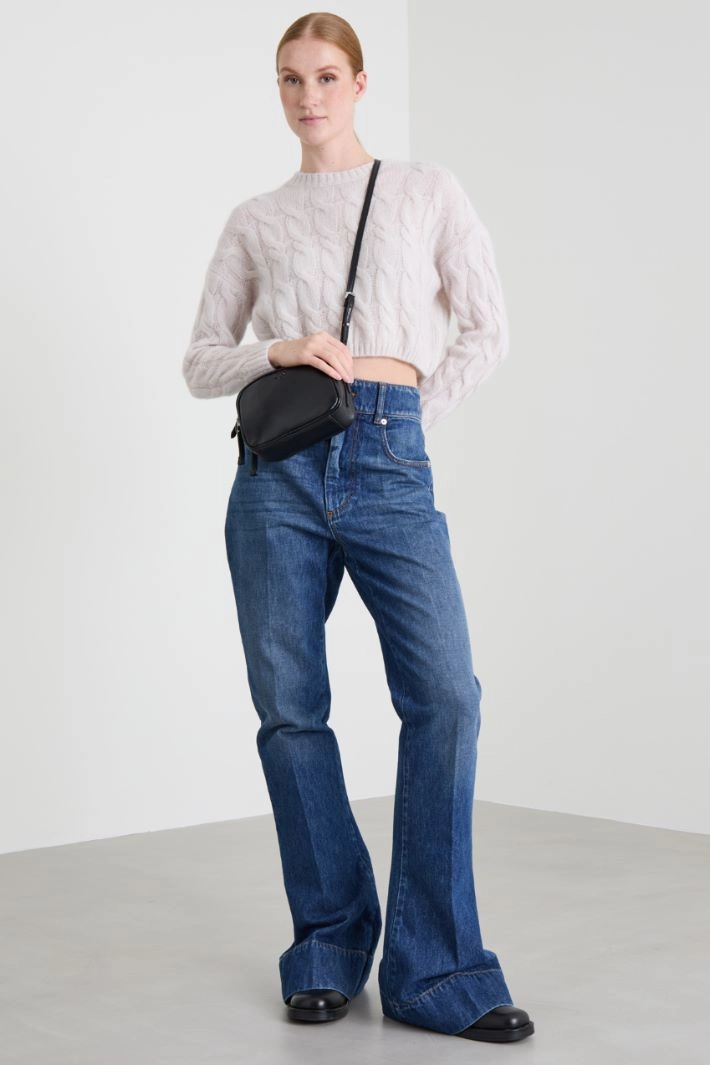 Cable-knit cropped sweater - PEARL