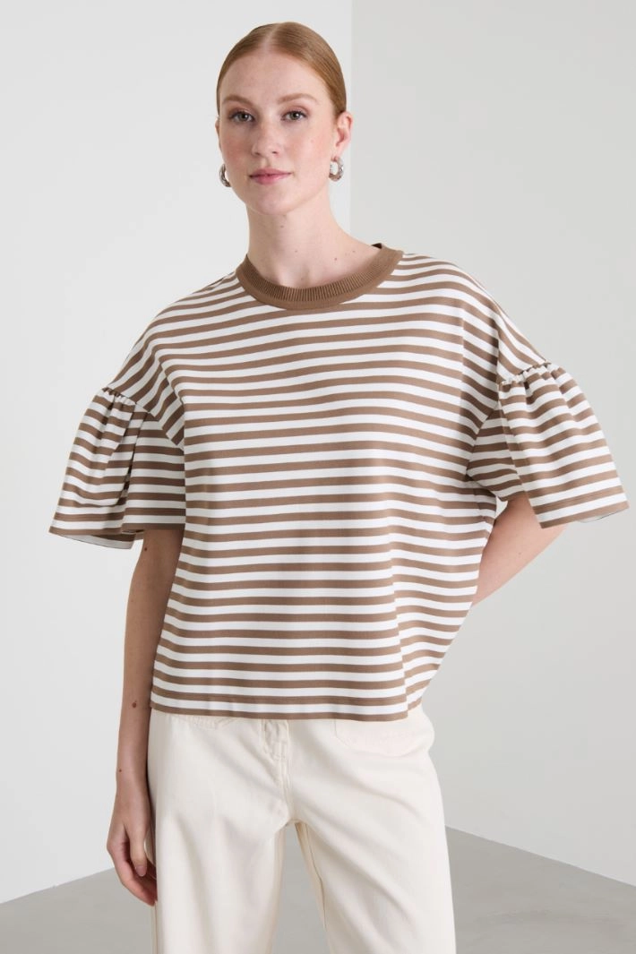 Flounced sleeve T-shirt - DOVE GREY CREAM