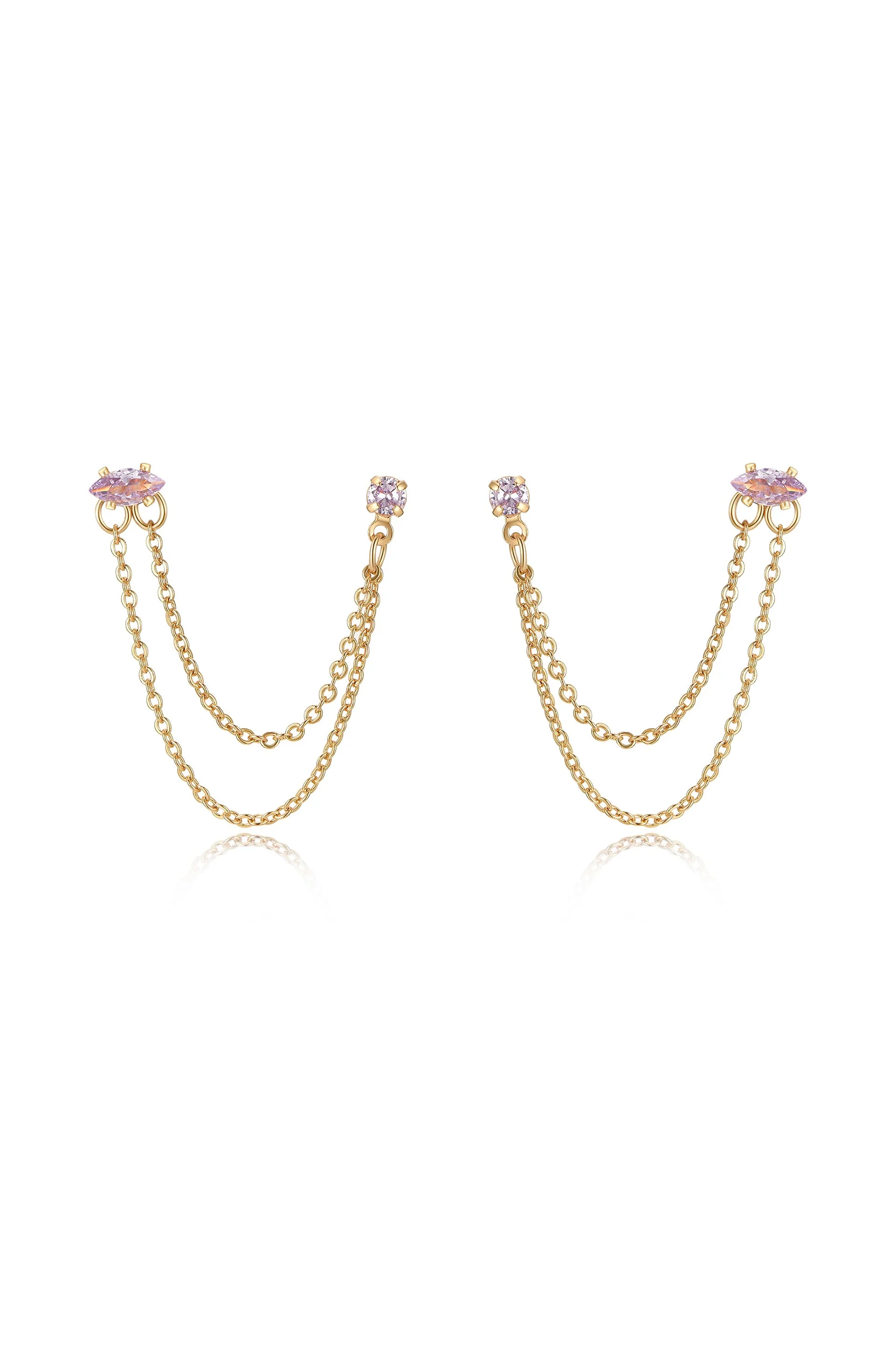 Double Piercing Chain Dangle Earrings