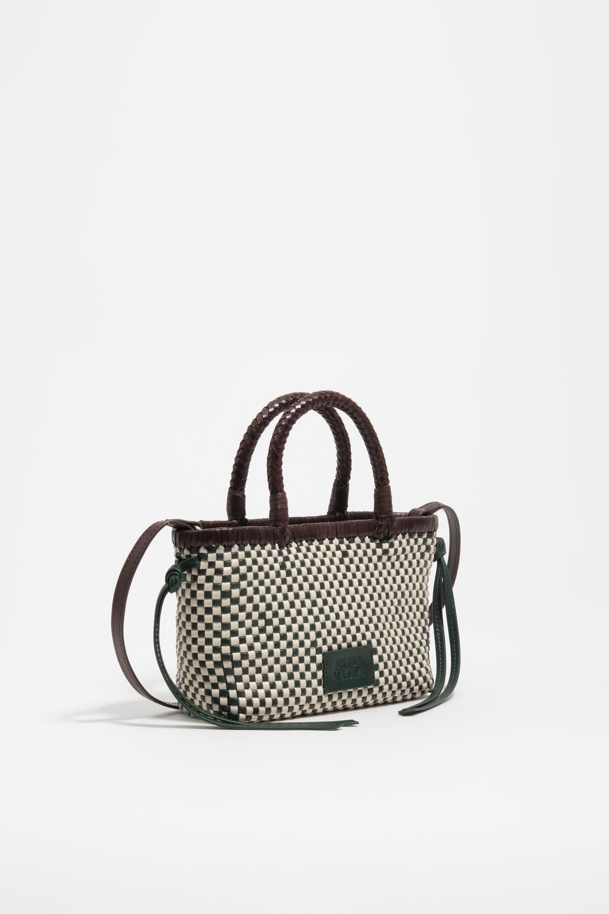 Dark green mini plaited leather bag