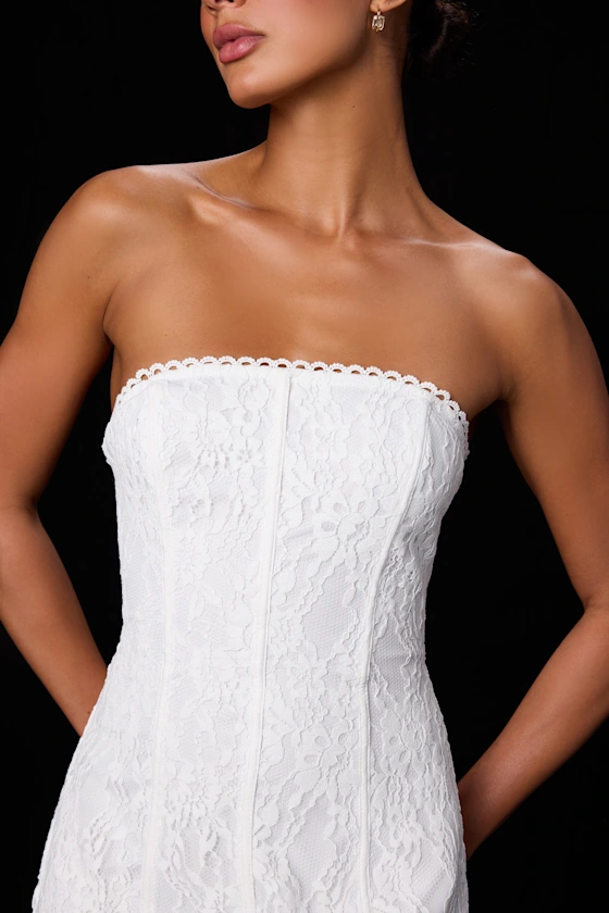 Daley White Lace Strapless Mini Dress