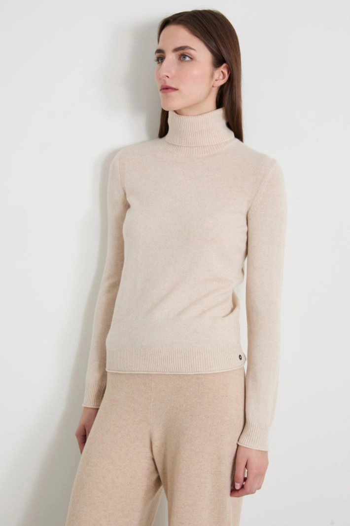 Wool and cashmere turtle-neck sweater - SAND