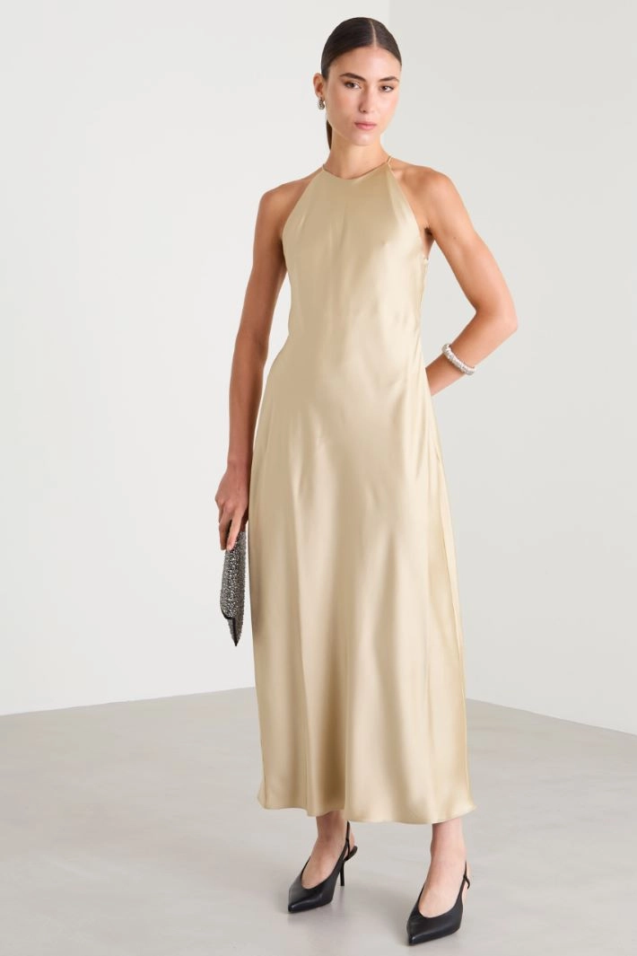 Long dress with halter neckline - GOLD
