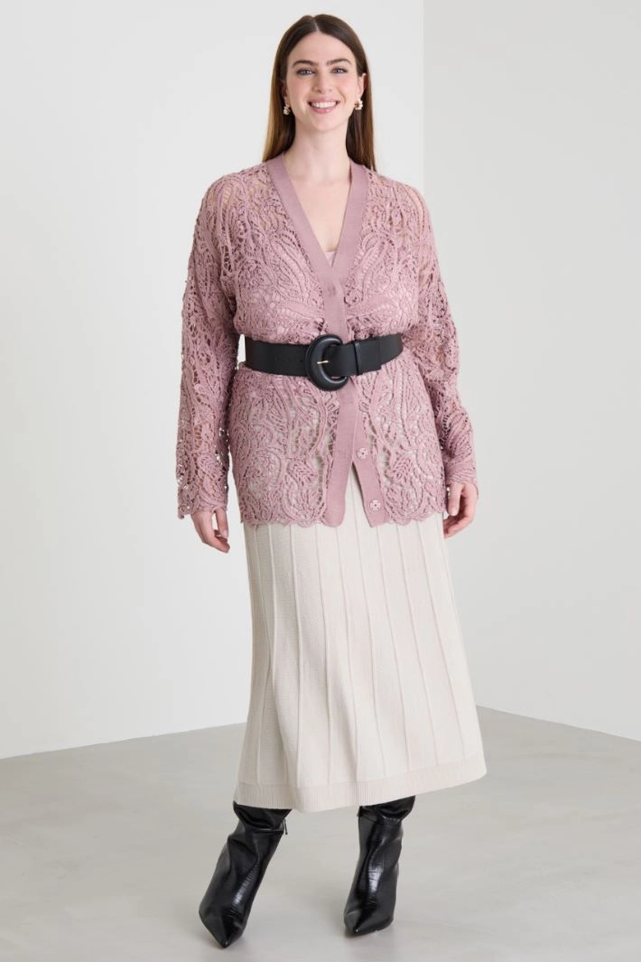 Cardigan with lace insert - PINK
