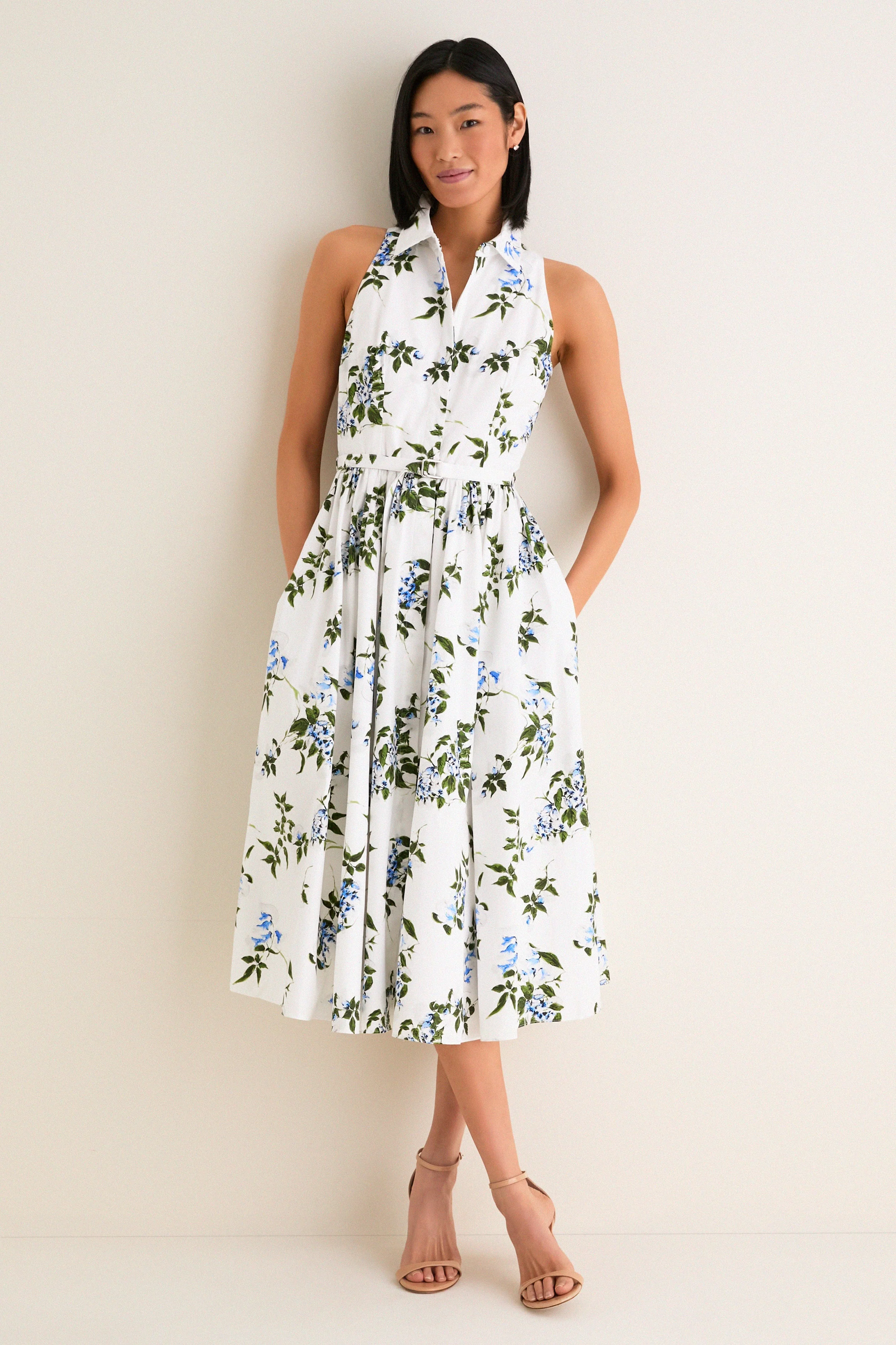 White and Lilac Lillies Norika Dress