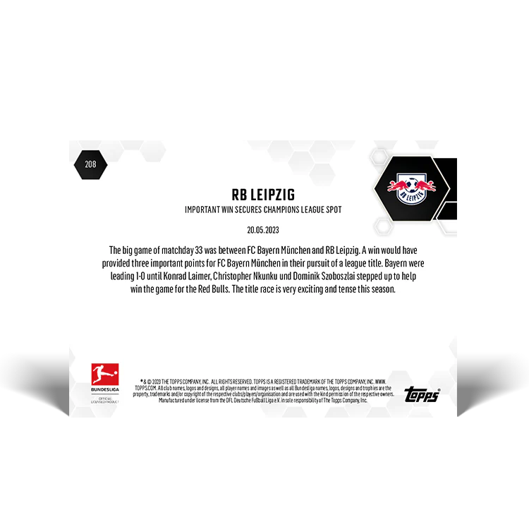 Topps UK - Important game secures Champions League spot - Bundesliga TOPPS NOW® Card #208