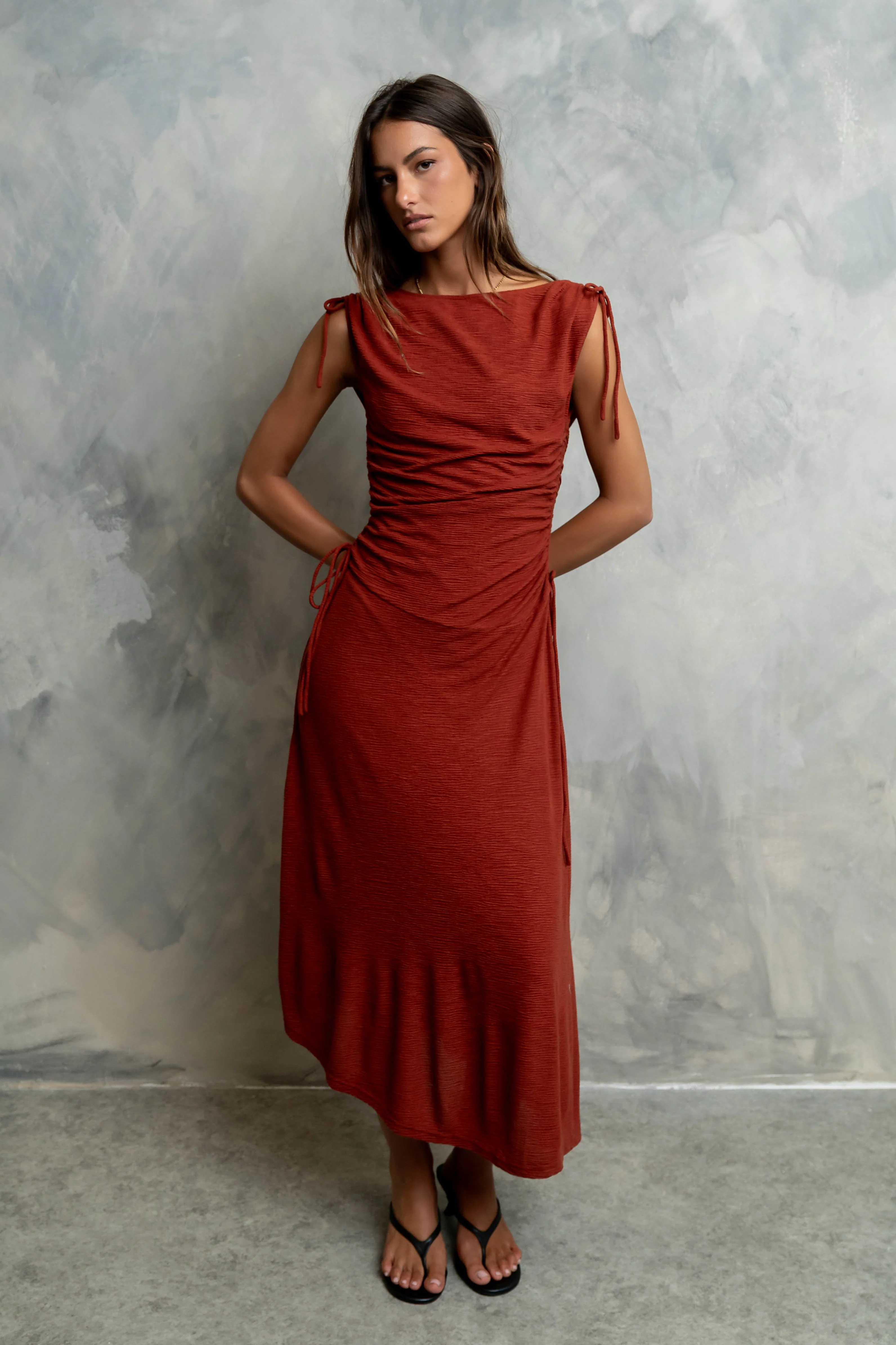 Remi Textured Maxi Dress in Brick