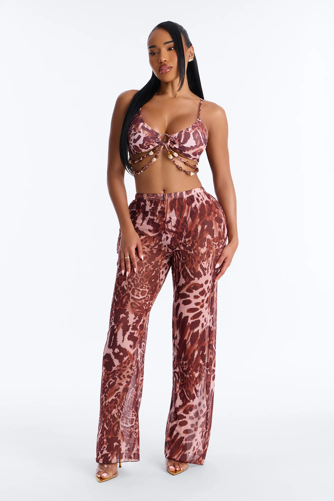 Marley Animal Print 3 Piece Triangle Bikini Pant Set - Pink/combo