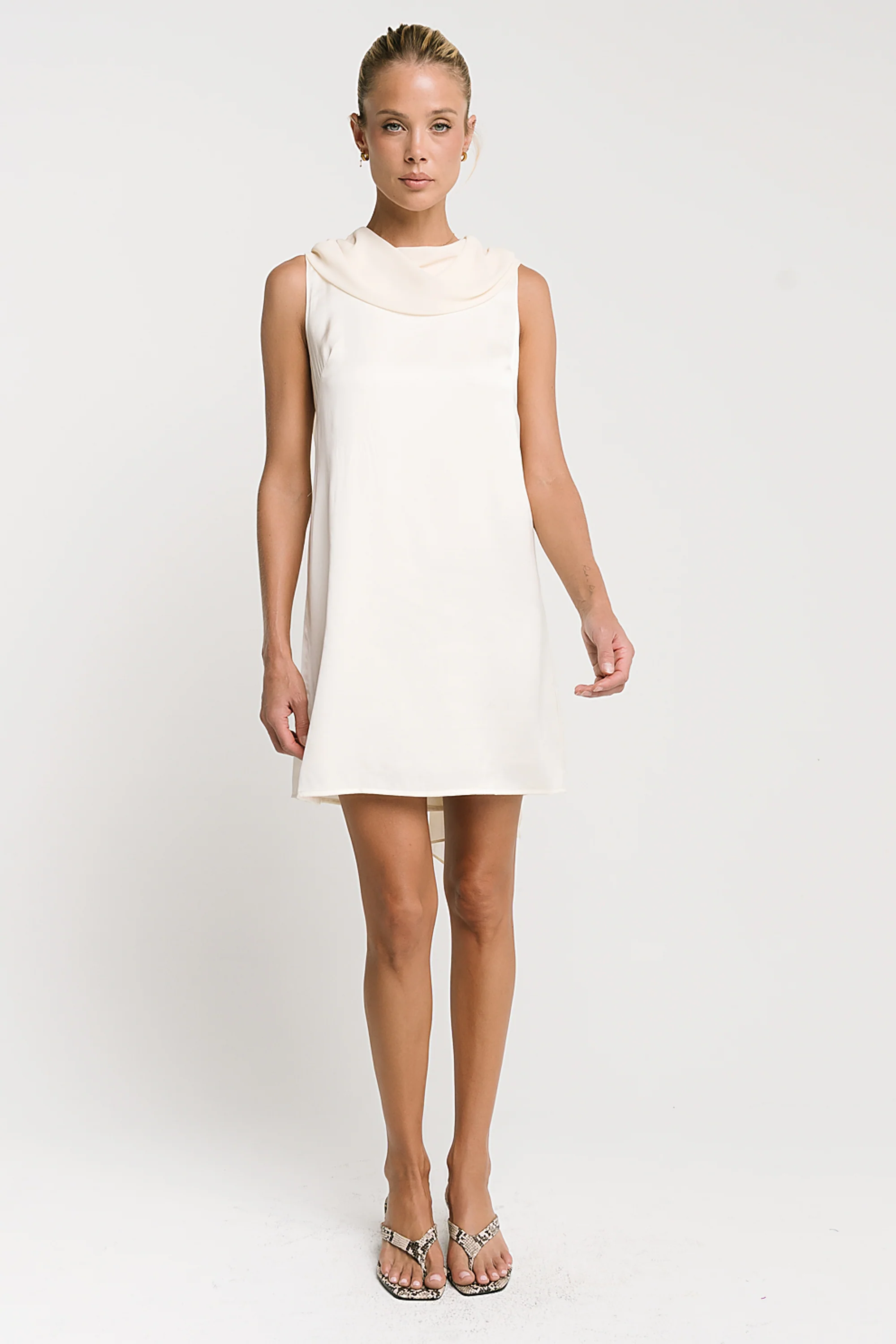 Lauren Satin Mini Dress in Cream
