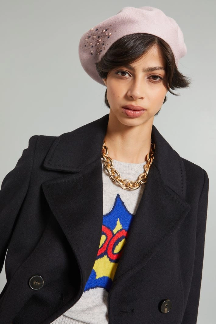 Beret with pearls and rhinestones - PASTEL PINK