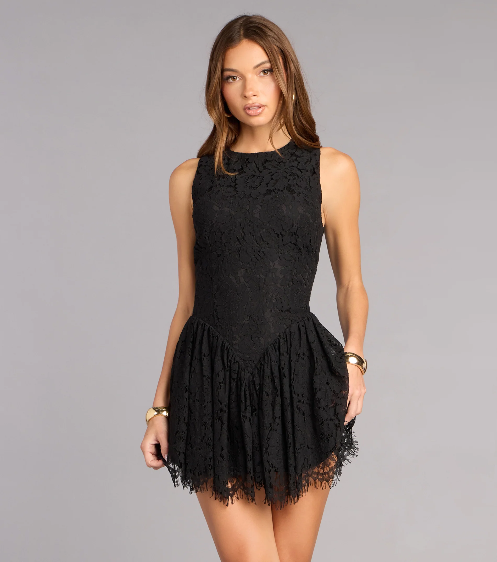 Just Add Heels Lace Skater Mini Dress