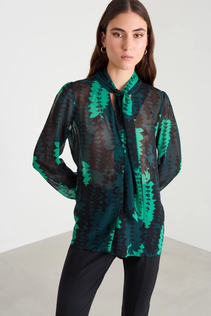 Neckerchief-adorned shirt - GREEN BLACK