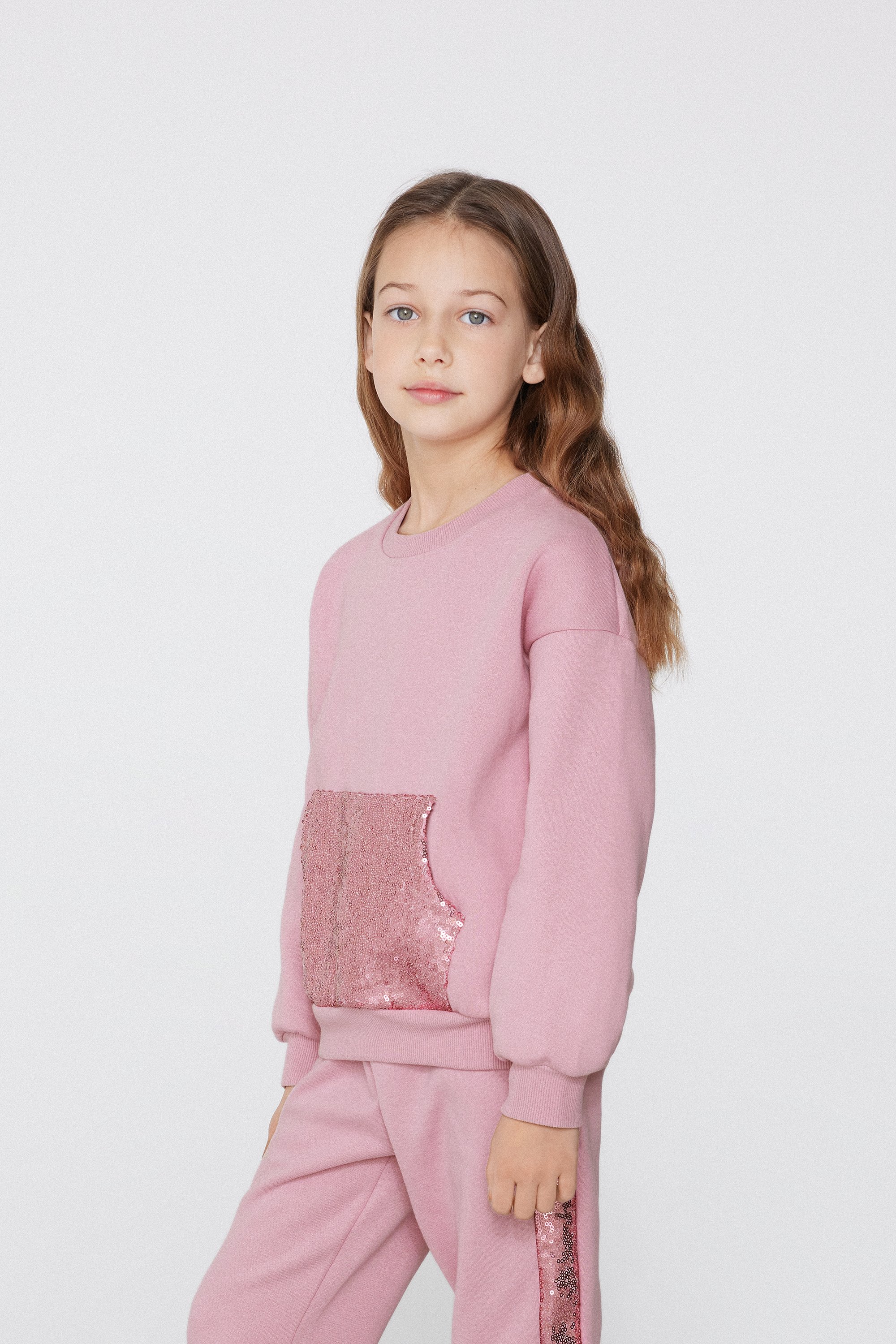 Girls’ Thick Sweatshirt with Sequin Pocket