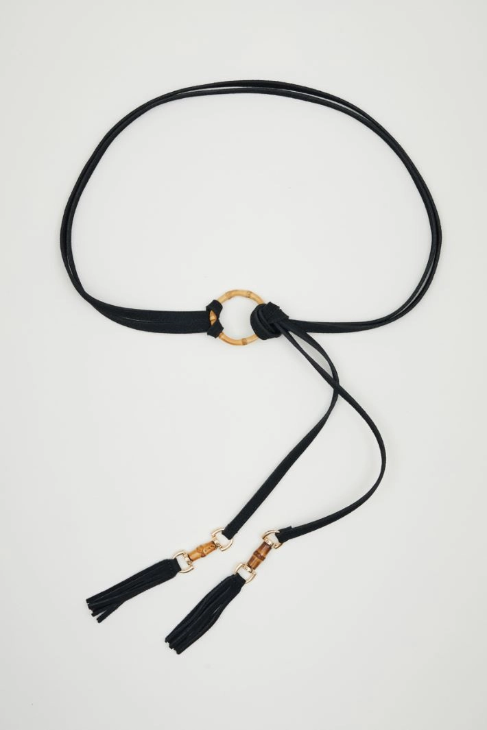 Slim suede tassel belt - BLACK