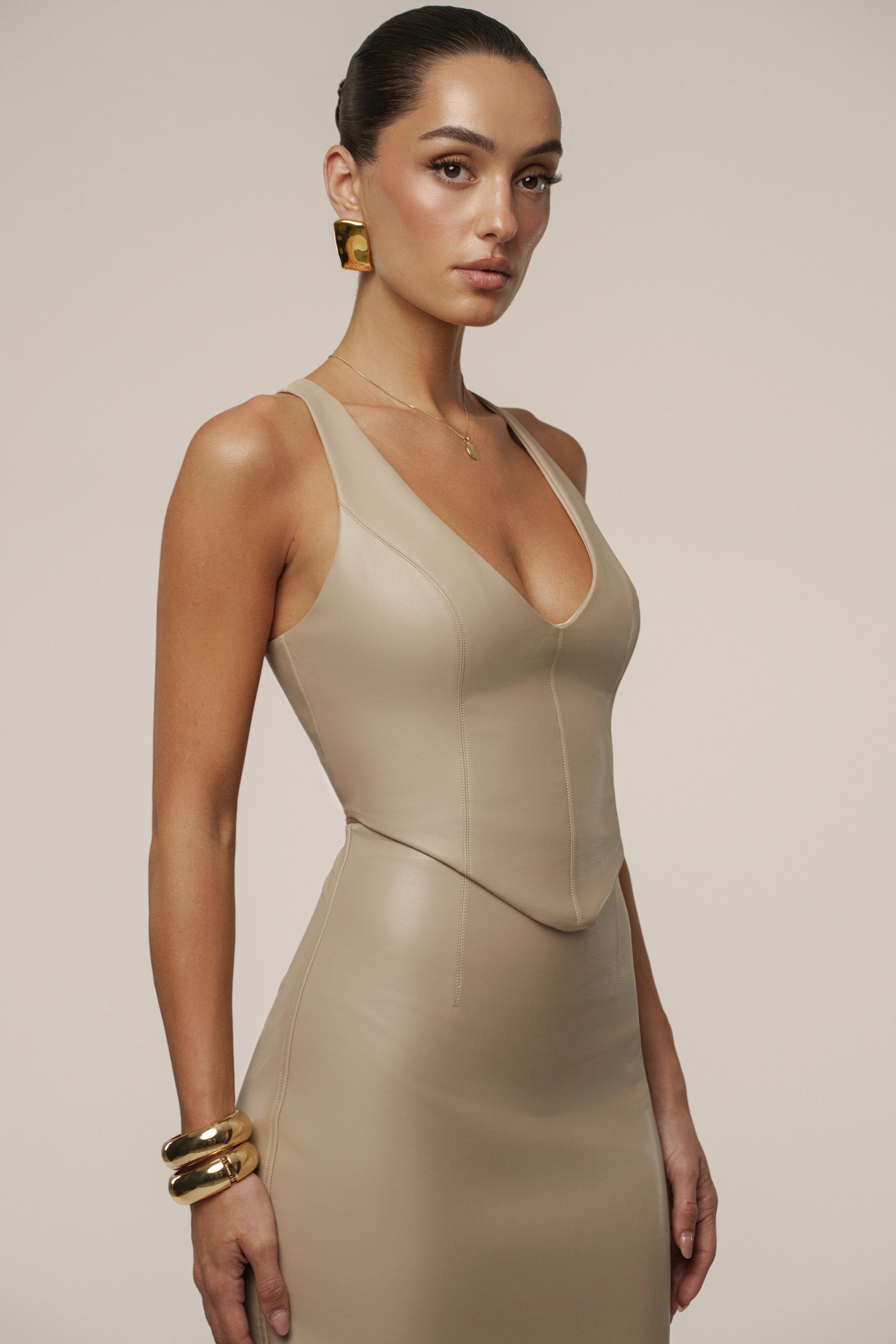 Tan Tate PU Leather Top