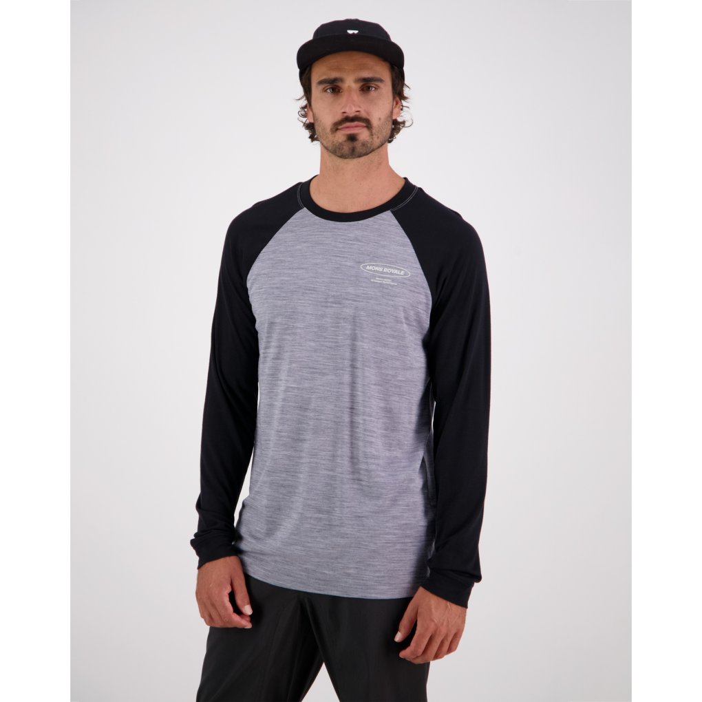 Mons Royale Icon Merino Raglan Long Sleeve Men - grey heather / black