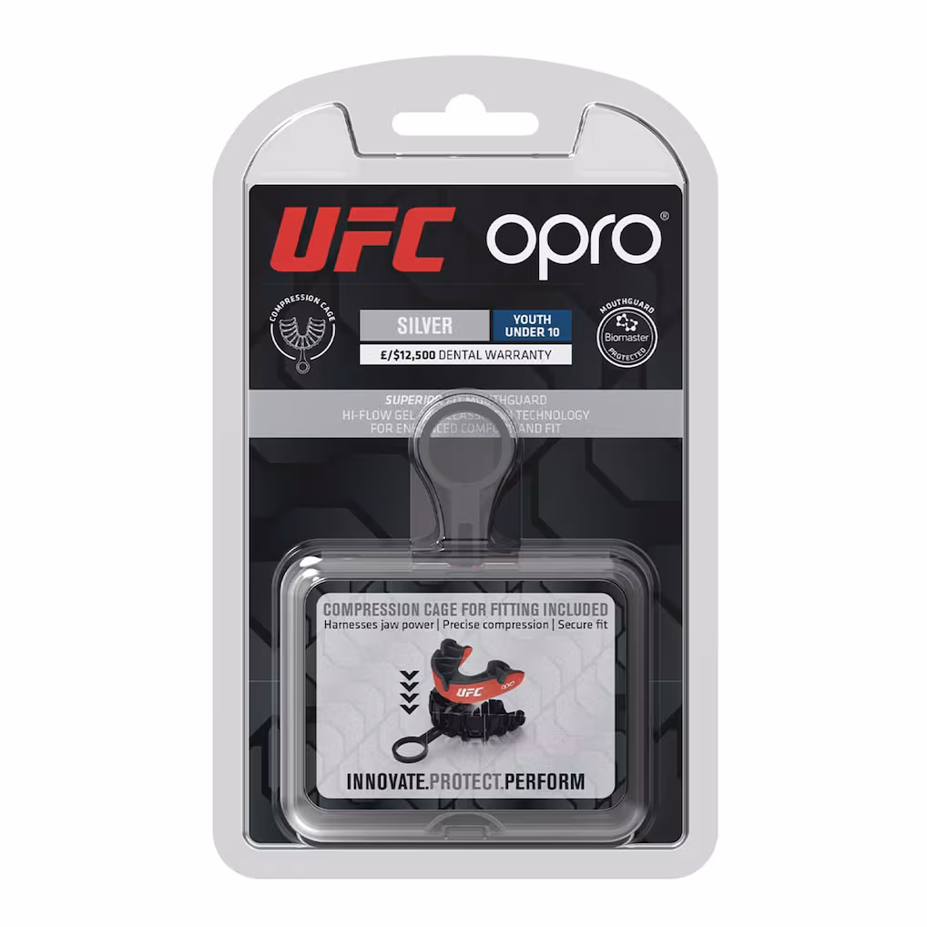 Youth Opro Red/Black UFC Self-Fit Junior Silver Level Mouthguard