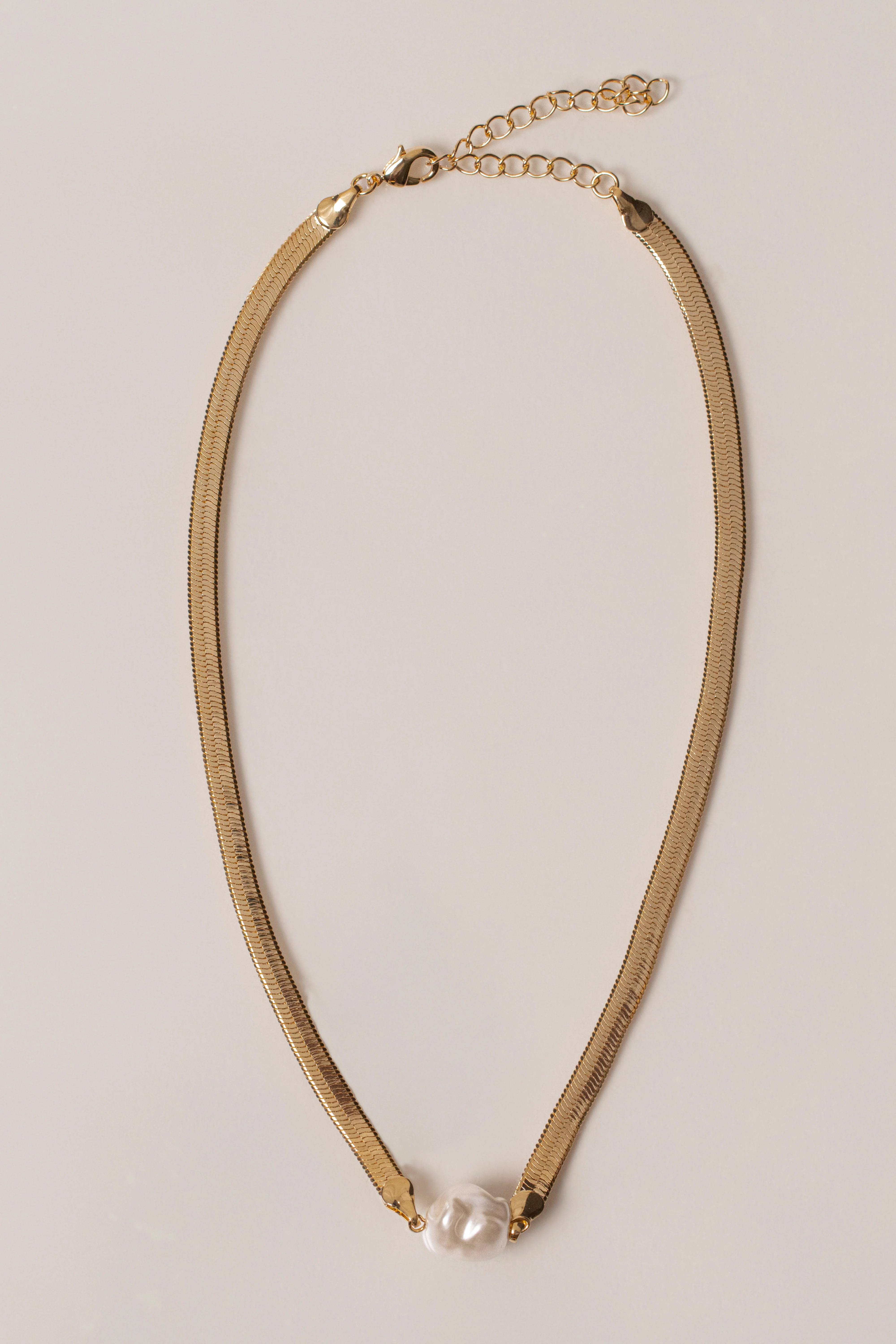 Gold Pearl Herringbone Necklace
