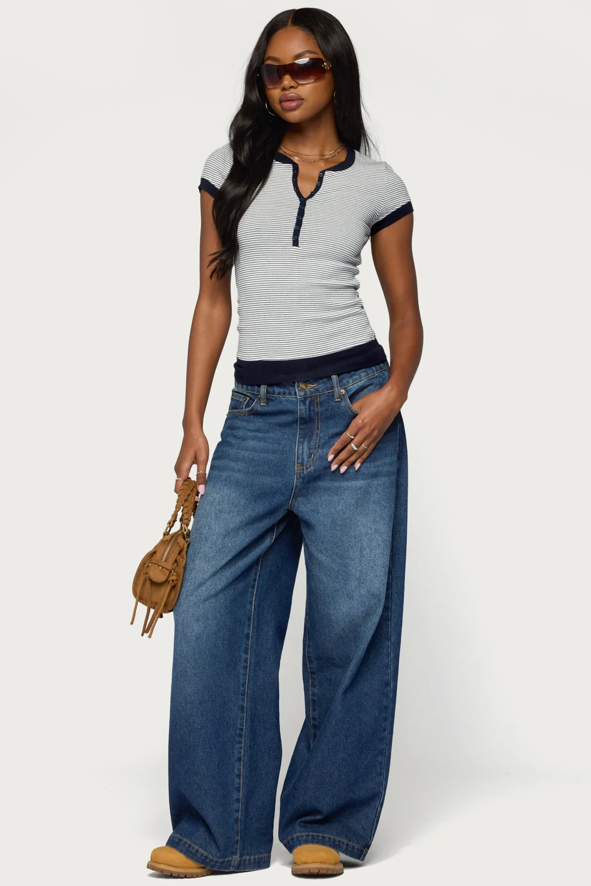 Regin Striped Ribbed Henley Top