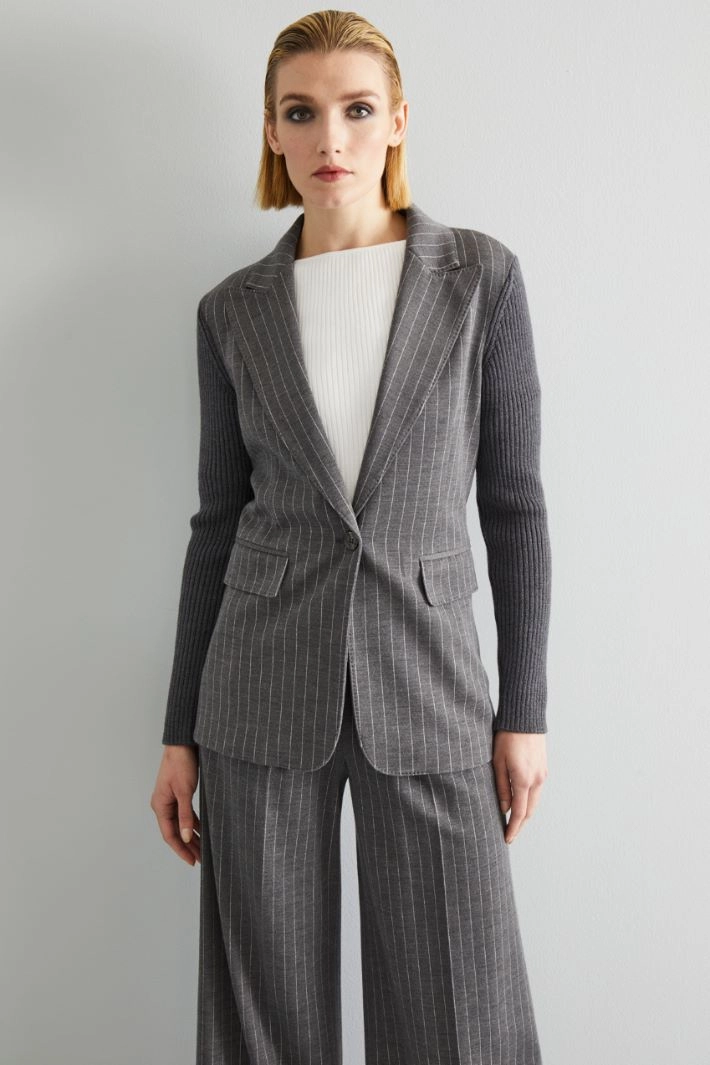 Blazer with knit inserts - GREY WHITE