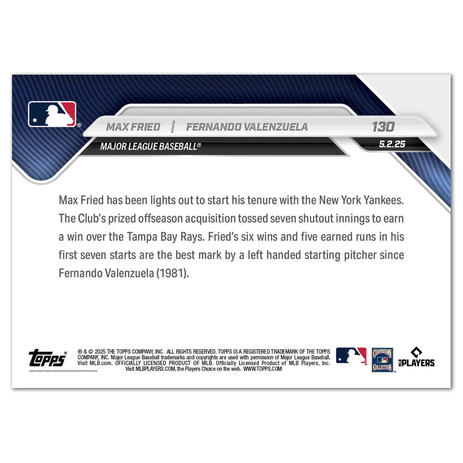 Max Fried/Fernando Valenzuela - 2025 MLB Topps NOW® - Card 130
