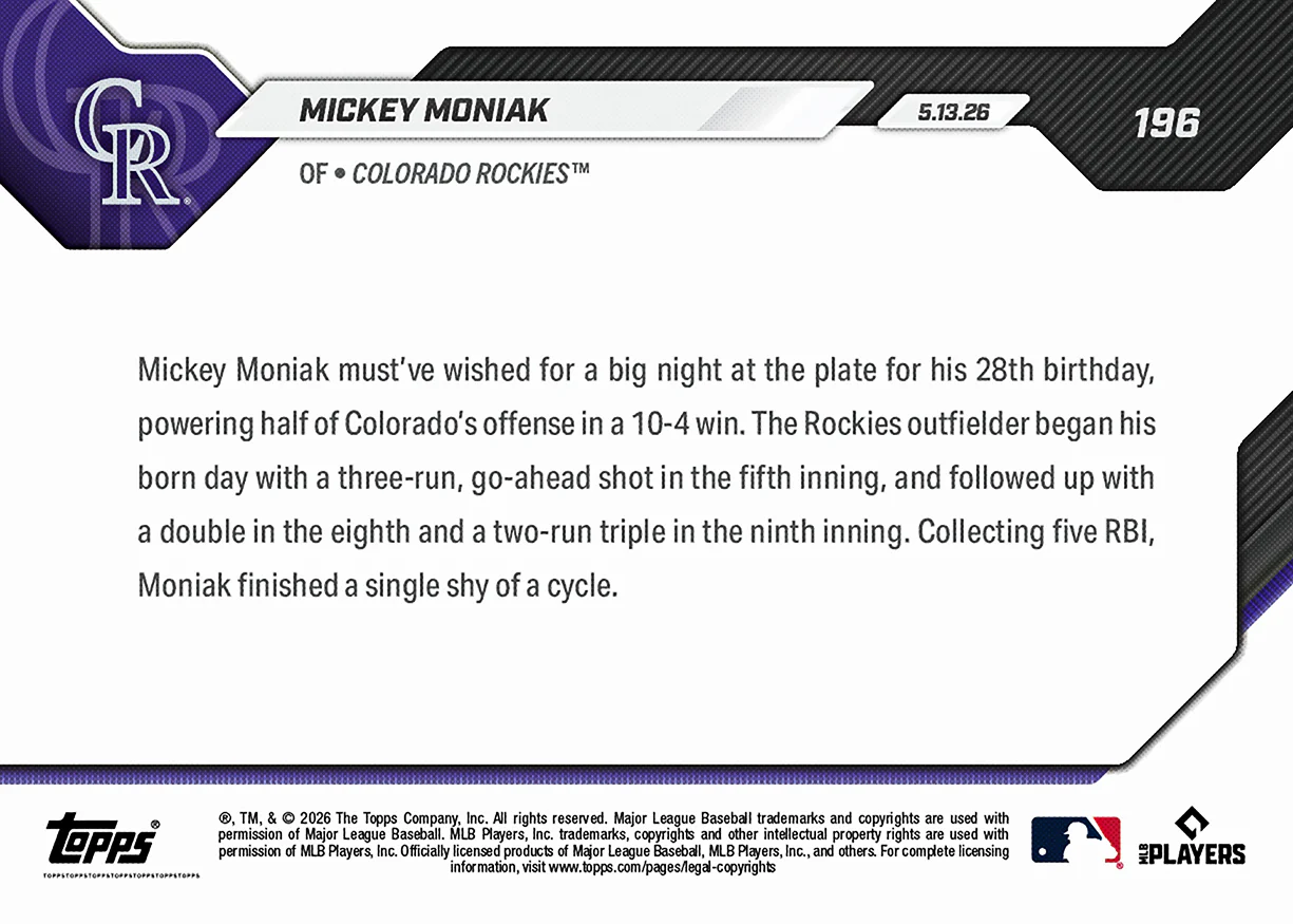 Mickey Moniak - 2026 MLB Topps NOW® - Card 196 - PR: 327